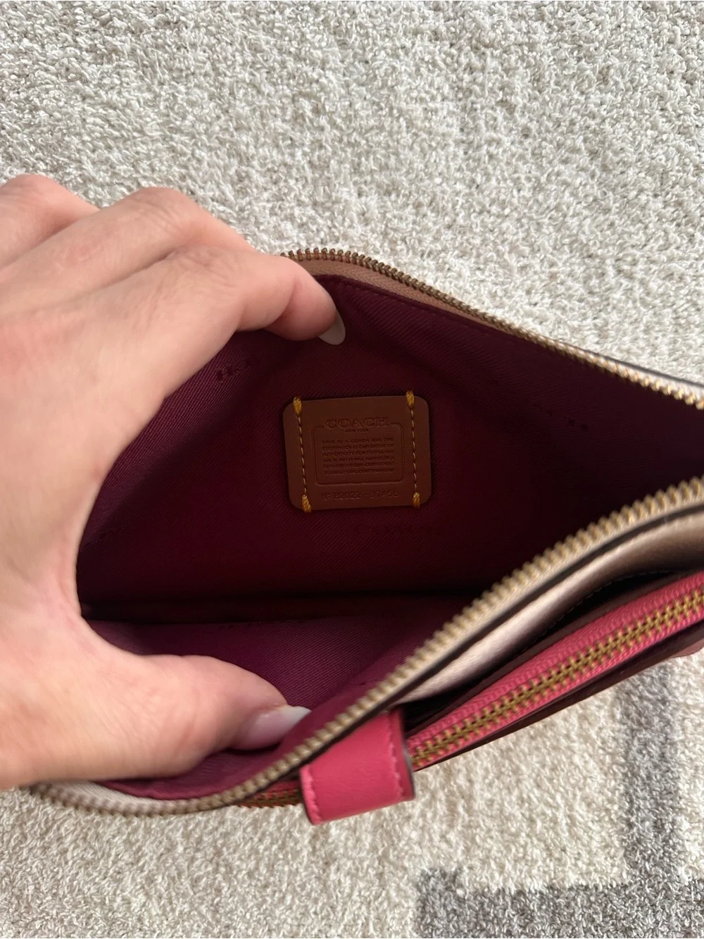 Coach Cream Canvas Wallet with Pink Trim